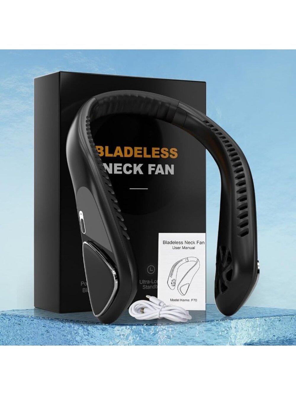 Personal Neck Fan Rechargeable 3-Speed Quiet 6000 mAh Lightweight Black